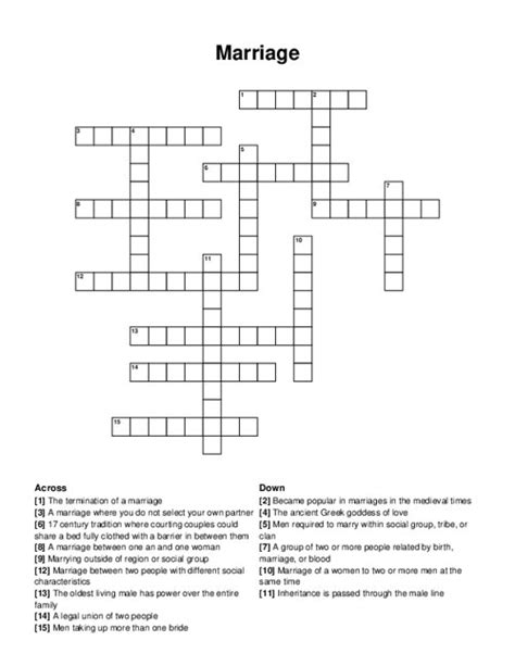 marriages crossword|Marriages